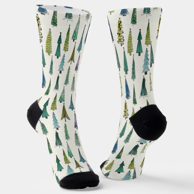Modern Christmas Trees Illustrated Pattern Socken (Gewinkelt)