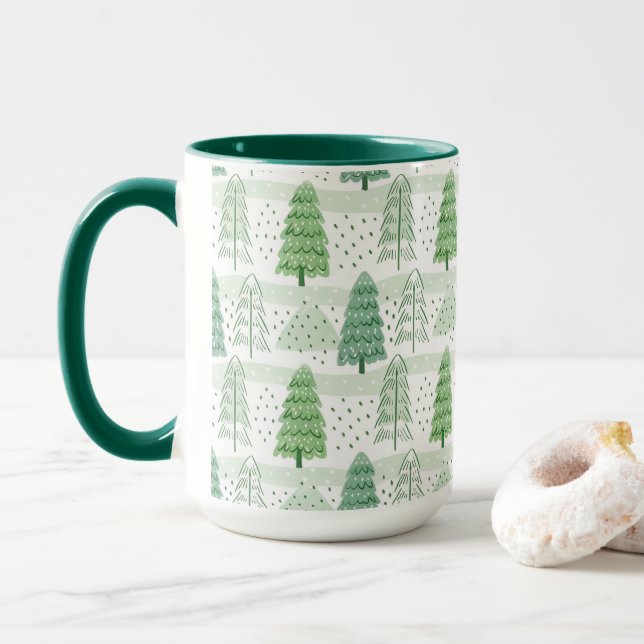Modern Christmas Trees Pattern  Tasse (Mit Donut)