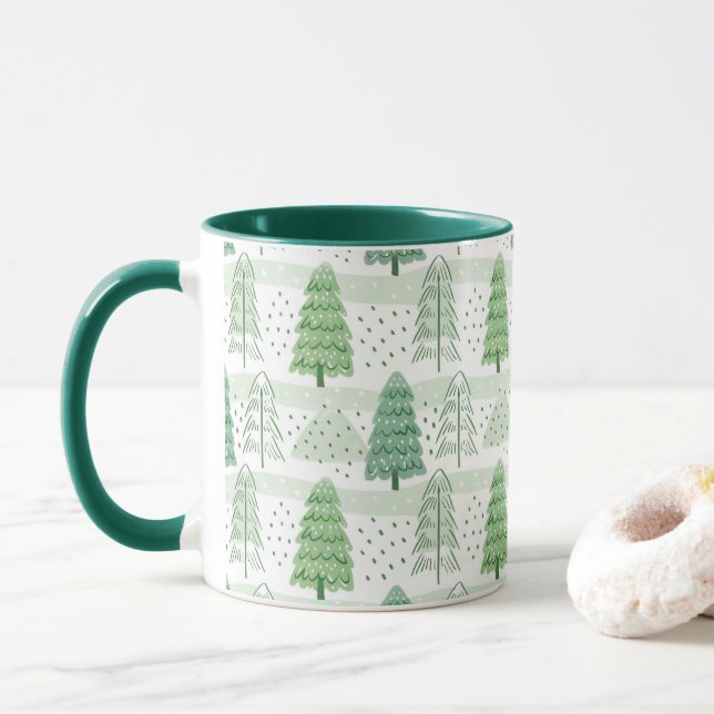 Modern Christmas Trees Pattern  Tasse (Mit Donut)