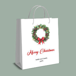 Modern Christmas wreath bag elegant gold accents Mittlere Geschenktüte