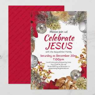 Modern Christmas Wreath CELEBRATE JESUS Party Einladung