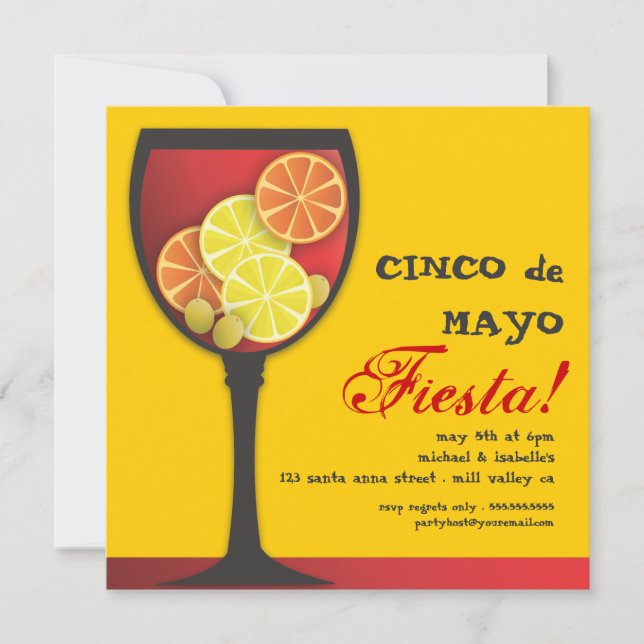 Modern Cinco de Mayo Sangria Fiesta Einladung (Vorderseite)