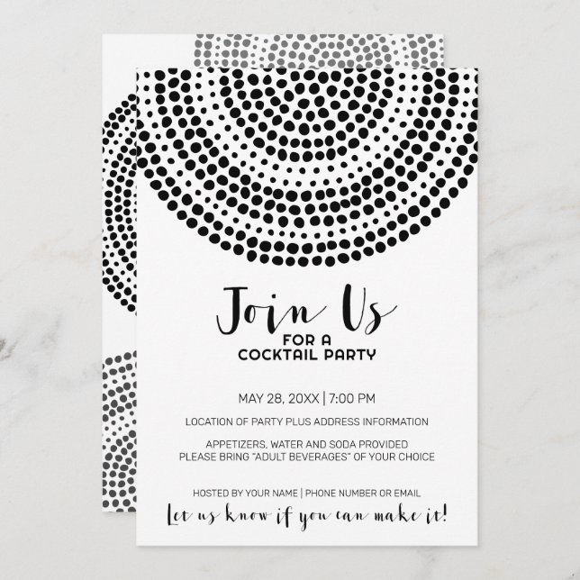 Modern Circle Dot Pattern - Boho Cocktail Party Einladung (Vorne/Hinten)