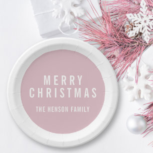 Modern Circle Pastel Pink Frohe Weihnachten Pappteller