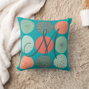 Modern Circle Pattern Minze Green Orange Monogram Kissen