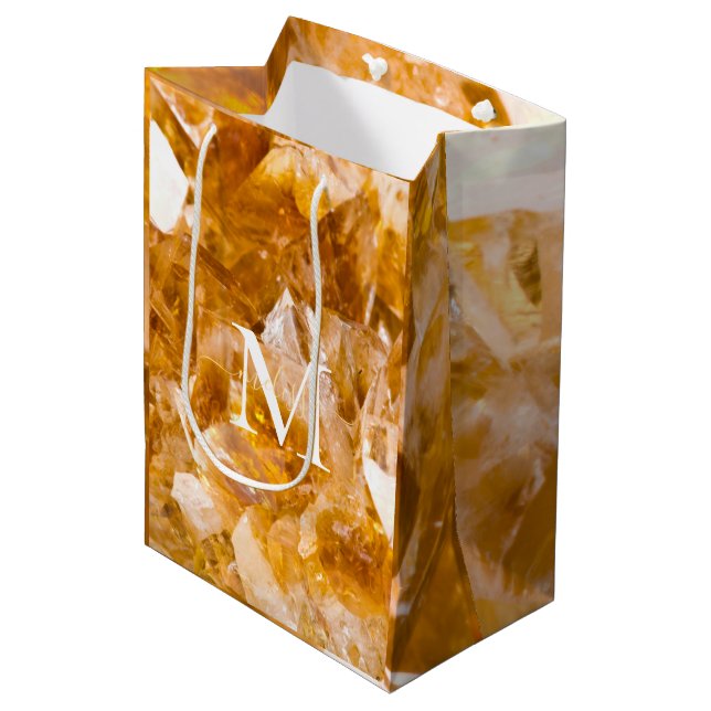 Modern Citrine Birthstone Monogram Personalized  Mittlere Geschenktüte (Vorderseite Schrägansicht)