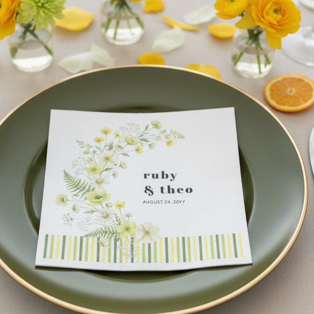 Modern Citrus Green Wildflower Wedding Serviette (Wedding dinner napkin from the citrus green wildflower wedding collection by darling & may)