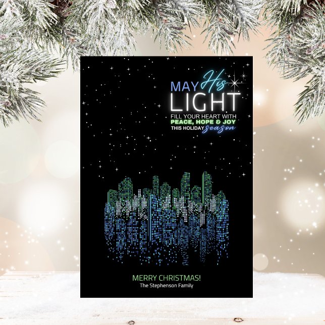 Modern City Religiöse Weihnachtskarte Einladung (Capture the contemporary spirit along with a beautiful religious message through this Christmas card)