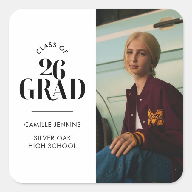 Modern Class of 2026 Graduation Square Sticker (Vorderseite)