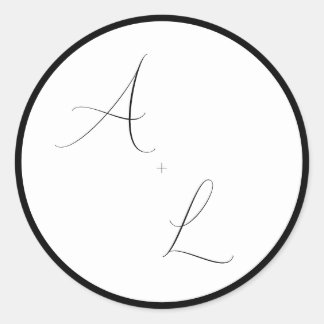 Modern Classic Black & White Border Script Wedding Runder Aufkleber