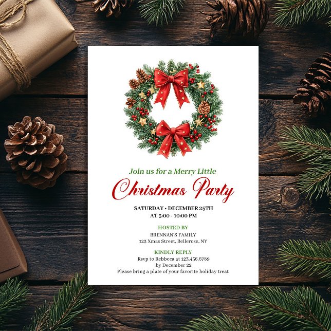 Modern Classic Christmas Wreath Party Invitation Einladung (Modern Classic Christmas Wreath Party Invitation)