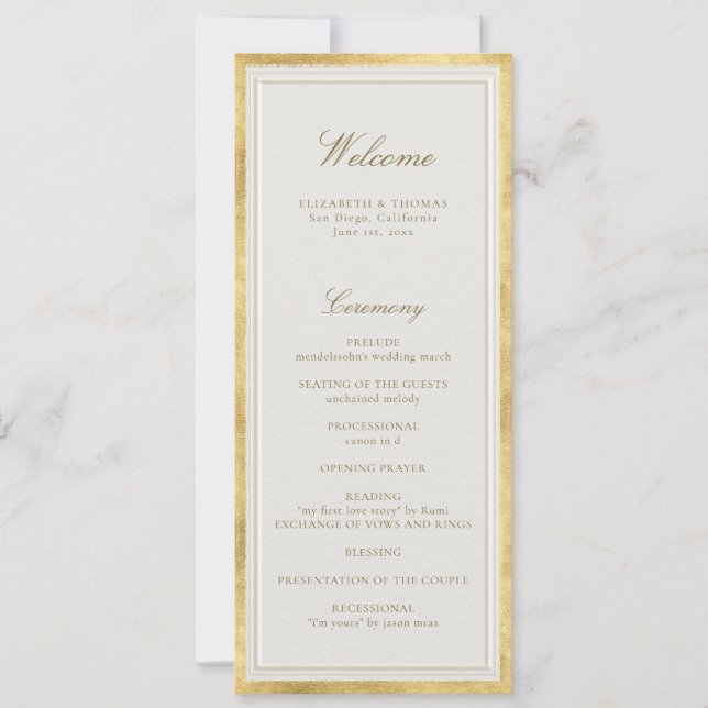 Modern Classic Ecru Gold Formal Wedding Program (Vorderseite)