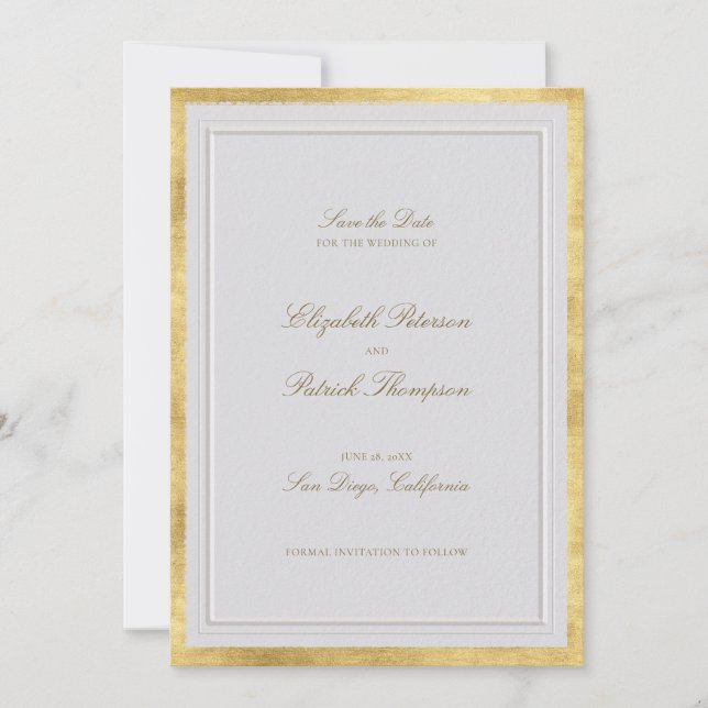 Modern Classic Elevated Gold Ivory Formal Wedding Save The Date (Vorderseite)