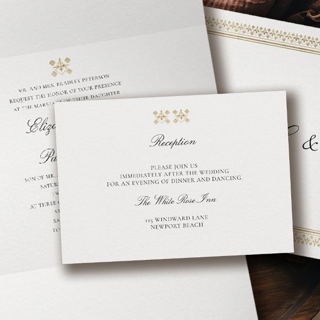 Modern Classic Formal Golden Lys Ivory Wedding Begleitkarte (formal traditional wedding details enclosure card modern classic gold ivory deco ballroom)