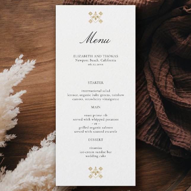 Modern Classic Formal Golden Lys Ivory Wedding Menükarte (formal traditional wedding menu modern classic gold ivory deco ballroom calligraphy)