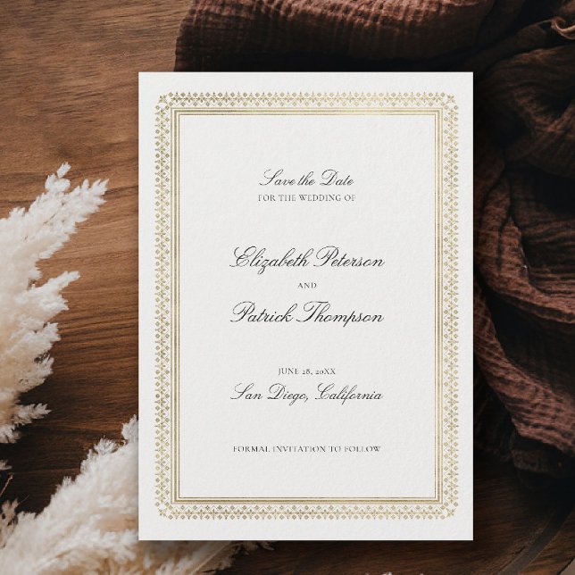 Modern Classic Formal Golden Lys Ivory Wedding Save The Date (formal traditional wedding save the date modern classic gold ivory deco ballroom calligraphy)