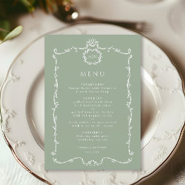 Modern Classic French Frame Sage Green Wedding  Menükarte
