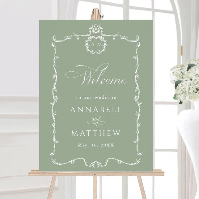 Modern Classic French Sage Green Wedding Welcome Poster (Von Creator hochgeladen)