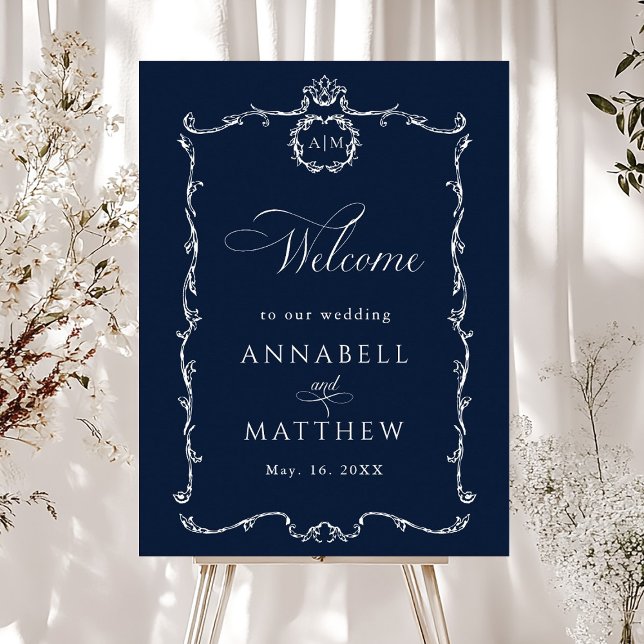 Modern Classic French Wedding Navy Blue Welcome Poster (Von Creator hochgeladen)