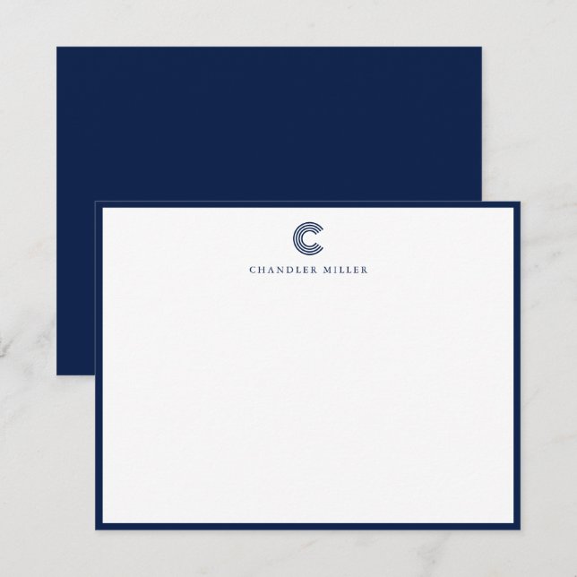 Modern Classic Navy Blue Border Custom Stationery Mitteilungskarte (Vorne/Hinten)
