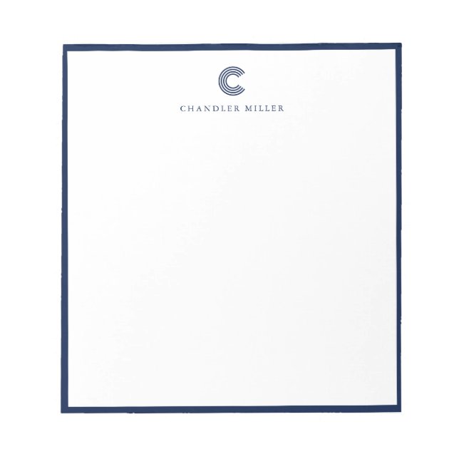 Modern Classic Navy Blue Border Custom Stationery Notizblock (Vorderseite)