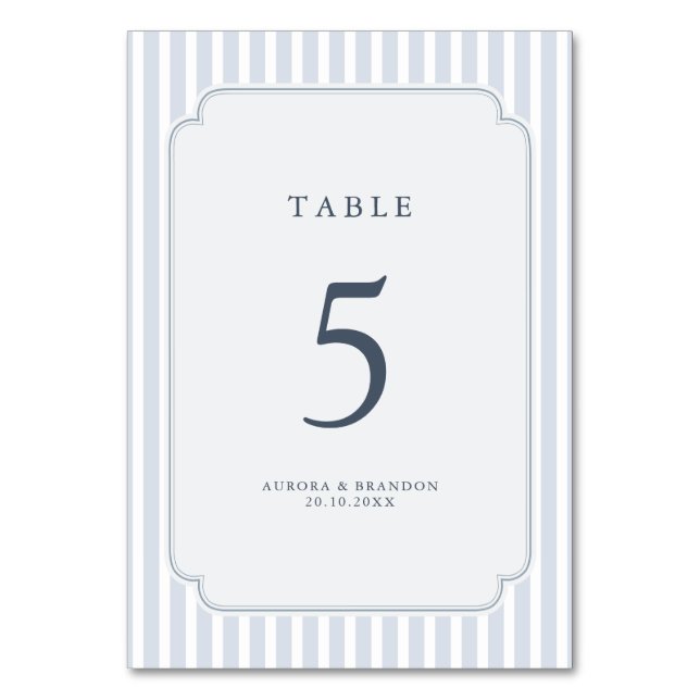 Modern Classic Stripes Dusty Blue Vintage Wedding Tischnummer (Vorderseite)