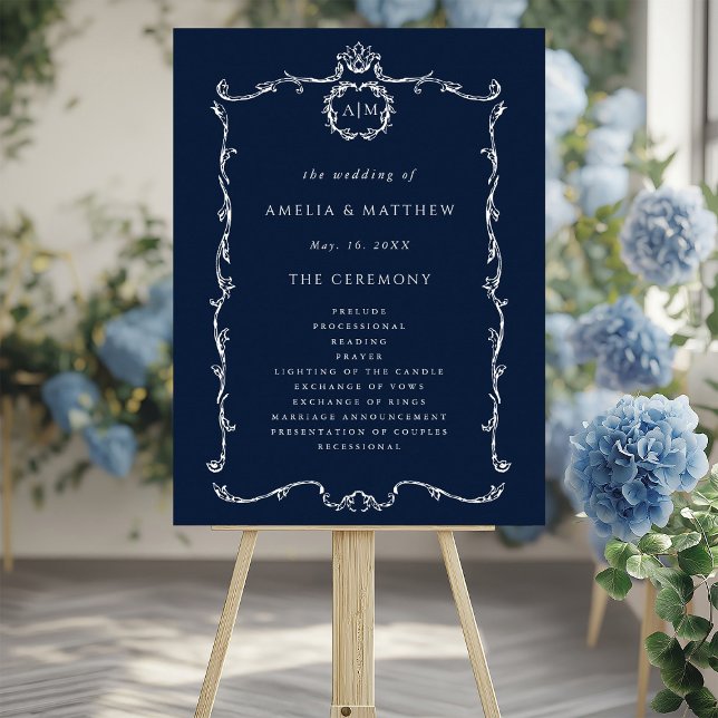 Modern Classic Wedding Ceremony Program Navy Blue Poster (Von Creator hochgeladen)