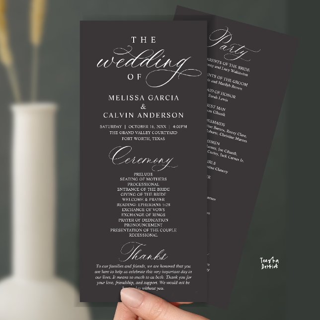 Modern Classy Elegant Wedding Ceremony Programm (Modern Classy Elegant Wedding Ceremony Program card charcoal grey)