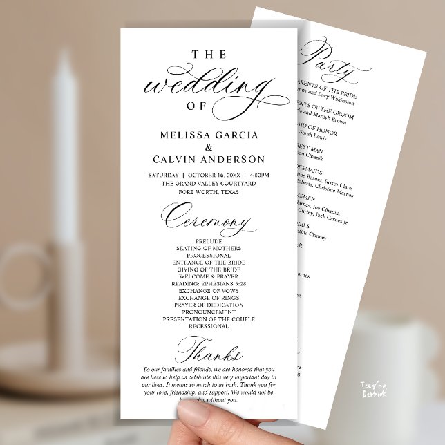 Modern Classy Elegant Wedding Ceremony Programm (Modern Classy Elegant Wedding Ceremony Program card black and white)