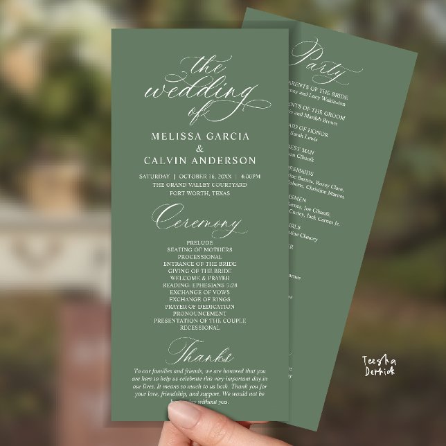 Modern Classy Elegant Wedding Ceremony Programm (Modern Classy Elegant Romantic Wedding Ceremony Program Card in Sage Green)