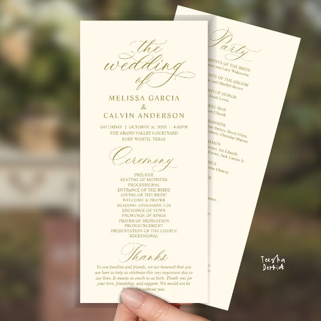 Modern Classy Elegant Wedding Ceremony Programm (Modern Classy Elegant Romantic Wedding Ceremony Program Card in yellow gold)