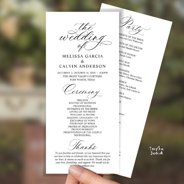 Modern Classy Elegant Wedding Ceremony Programm (Modern Classy Elegant Romantic Wedding Ceremony Program Card in Black and white)
