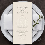 Modern Classy Wedding Reception Thank You Card Programm<br><div class="desc">Introducing the perfect finishing touch to your wedding reception - our elegant classy Wedding Thank You Place Setting Card cream grey theme, with card title "Welcome and thanks" ! Designed to express your heartfelt appreciation for each guest's presence on your special day, these cards are the ideal way to add...</div>