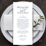 Modern Classy Wedding Reception Thank You Card Programm<br><div class="desc">Introducing the perfect finishing touch to your wedding reception - our elegant classy Wedding Thank You Place Setting Card navy blue theme, with card title "Welcome and thanks" ! Designed to express your heartfelt appreciation for each guest's presence on your special day, these cards are the ideal way to add...</div>