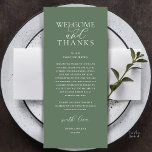 Modern Classy Wedding Reception Thank You Card Programm<br><div class="desc">Introducing the perfect finishing touch to your wedding reception - our elegant classy Wedding Thank You Place Setting Card sage green theme, with card title "Welcome and thanks" ! Designed to express your heartfelt appreciation for each guest's presence on your special day, these cards are the ideal way to add...</div>