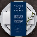 Modern Classy Wedding Reception Thank You Card Programm<br><div class="desc">Introducing the perfect finishing touch to your wedding reception - our elegant classy Wedding Thank You Place Setting Card navy blue theme, with card title "Welcome and thanks" ! Designed to express your heartfelt appreciation for each guest's presence on your special day, these cards are the ideal way to add...</div>