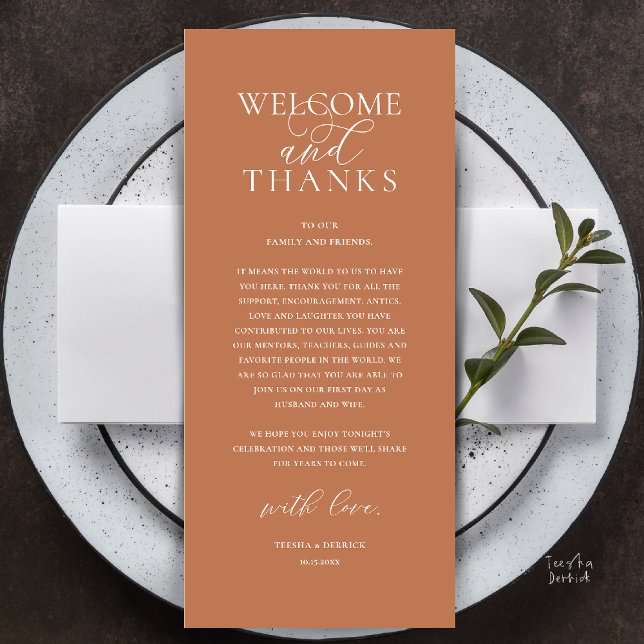 Modern Classy Wedding Reception Thank You Card Programm (Modern Classy Wedding Reception Dinner Lunch Brunch Thank You Card in Copper Brown)