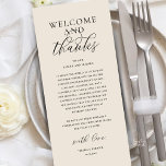 Modern Classy Wedding Reception Thank You Card Programm<br><div class="desc">Introducing the perfect finishing touch to your wedding reception - our elegant classy Wedding Thank You Place Setting Card cream black theme, with card title "Welcome and thanks" ! Designed to express your heartfelt appreciation for each guest's presence on your special day, these cards are the ideal way to add...</div>