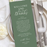 Modern Classy Wedding Reception Thank You Card Programm<br><div class="desc">Introducing the perfect finishing touch to your wedding reception - our elegant classy Wedding Thank You Place Setting Card sage green theme, with card title "Welcome and thanks" ! Designed to express your heartfelt appreciation for each guest's presence on your special day, these cards are the ideal way to add...</div>