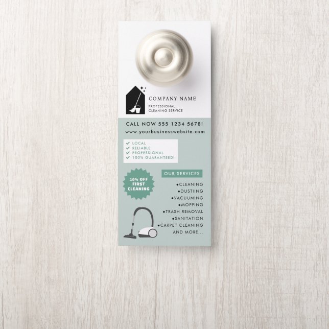 Modern Cleaning Cleaner Service Logo Green QR Code Türanhänger (Auf Knauf)