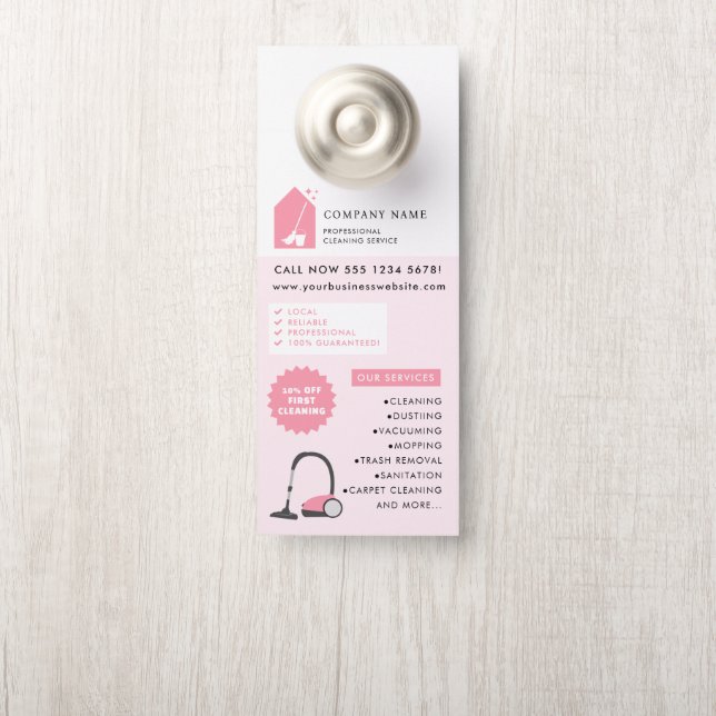 Modern Cleaning Cleaner Service Logo Pink QR Code Türanhänger (Auf Knauf)