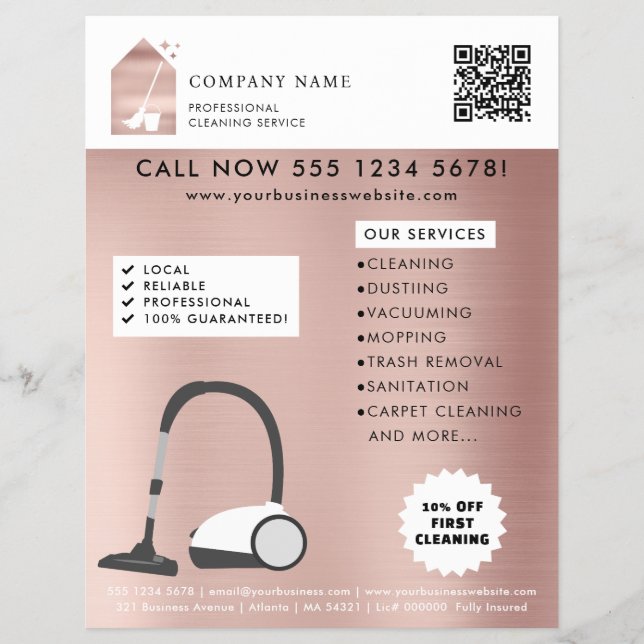 Modern Cleaning Cleaner Service Logo Rose Gold Flyer (Vorne)