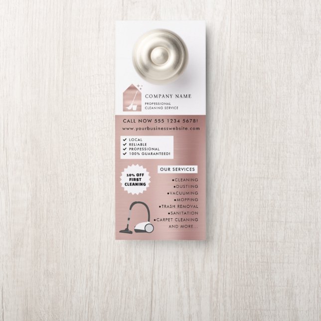 Modern Cleaning Cleaner Service Logo Rose Gold Türanhänger (Auf Knauf)