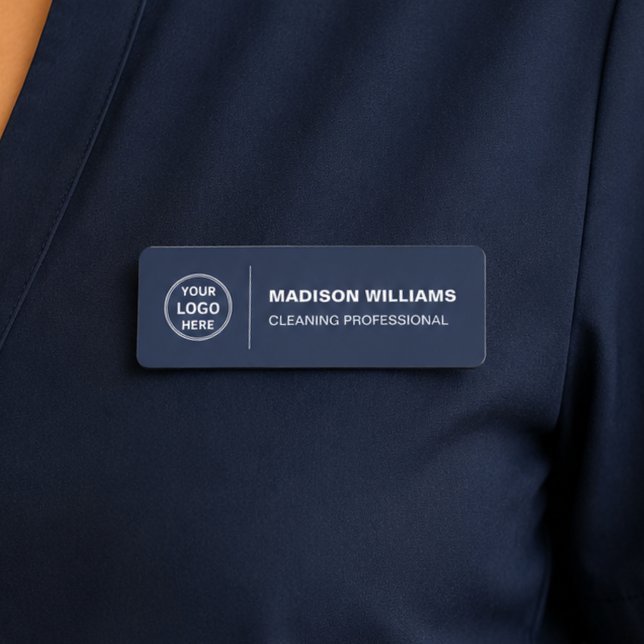 Modern Cleaning Services Logo Navy Blau Namensschild (Modern Cleaning Services Logo Navy Blue Name Tag
)