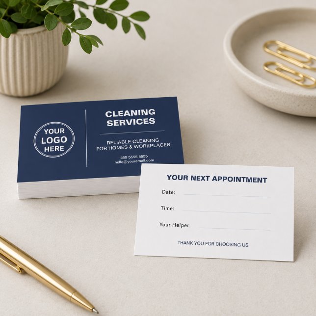Modern Cleaning Services Logo Navy Blau Terminkarte (Modern Cleaning Services Logo Navy Blue Appointment Card)