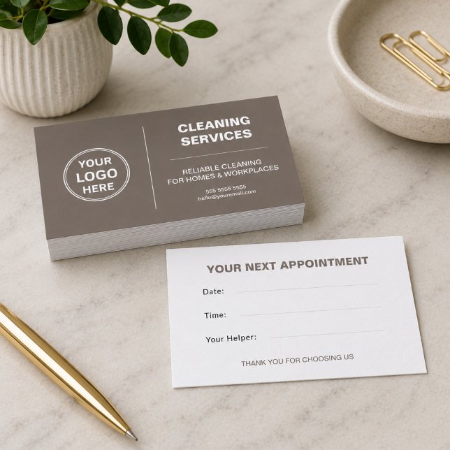 Modern Cleaning Services Logo Taupe Terminkarte (Modern Cleaning Services Logo Taupe Appointment Card)