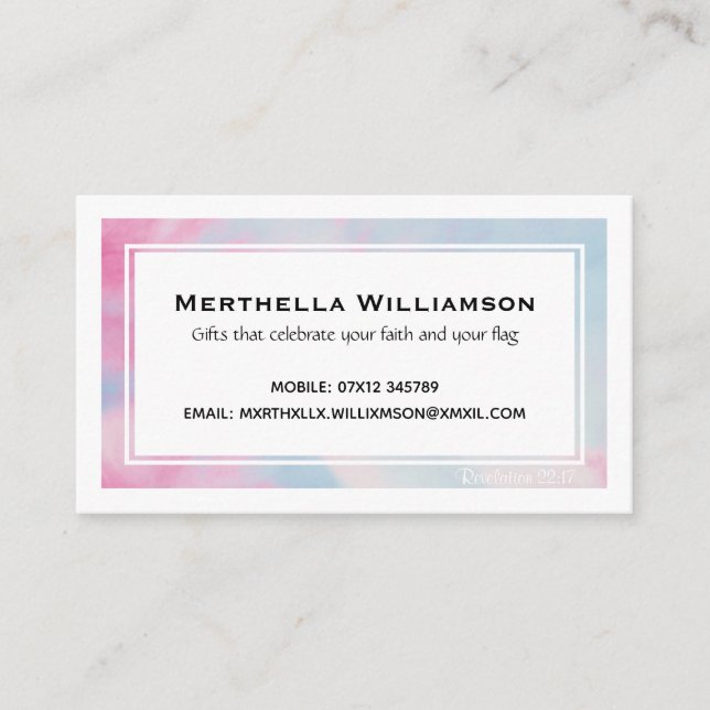 Modern | Cloudy Pink Blue | Christliche Schrift Visitenkarte (Vorderseite)