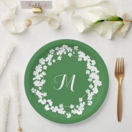 Modern Clover Blätter Wreath St Patricks Monogram Pappteller