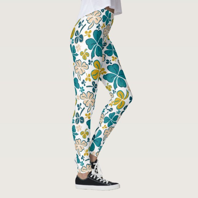 Modern Clover Kleeblatt Pattern St Patrick`s Day Leggings (Rechts)