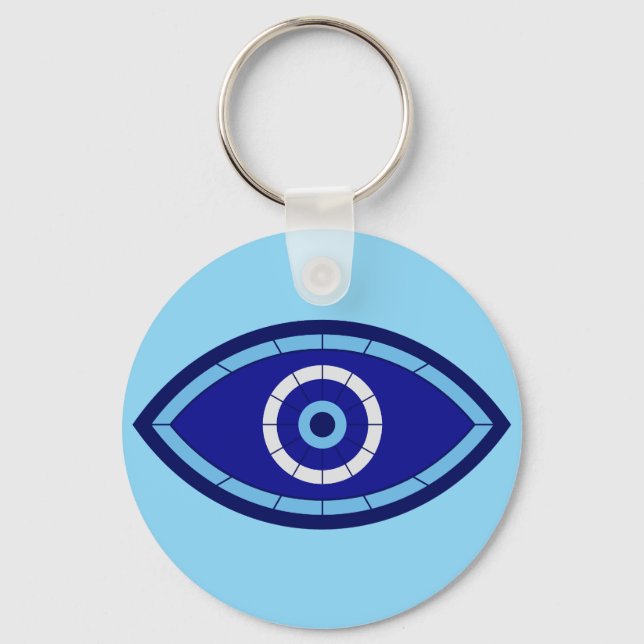 Modern Cobalt Blue Geometric Evil Eye Protection Schlüsselanhänger (Vorderseite)